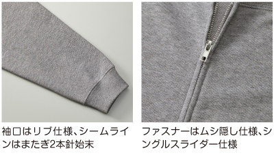 ファスナーはムシ隠し仕様、シングルスライダー仕様