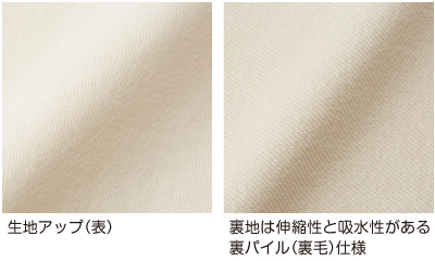 裏地は伸縮性と吸水性がある裏パイル（裏毛）仕様
