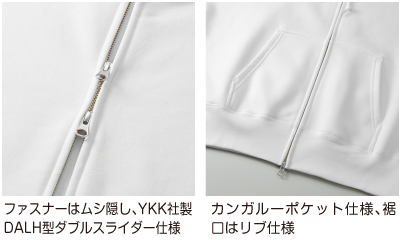ファスナーはムシ隠し、YKK社製 DALH型ダブルスライダー仕様