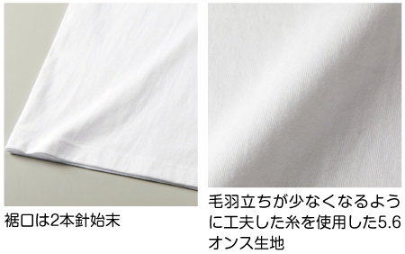 毛羽立ちが少なくなるように工夫した糸を使用した5.6オンス生地