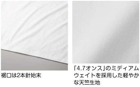 「4.7オンス」のミディアムウェイトを採用した軽やかな天竺生地